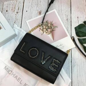 NEW Michael Kors Love Clutch Crossbody Black & Gold